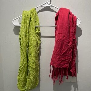 Vibrant Green and Red Scarves